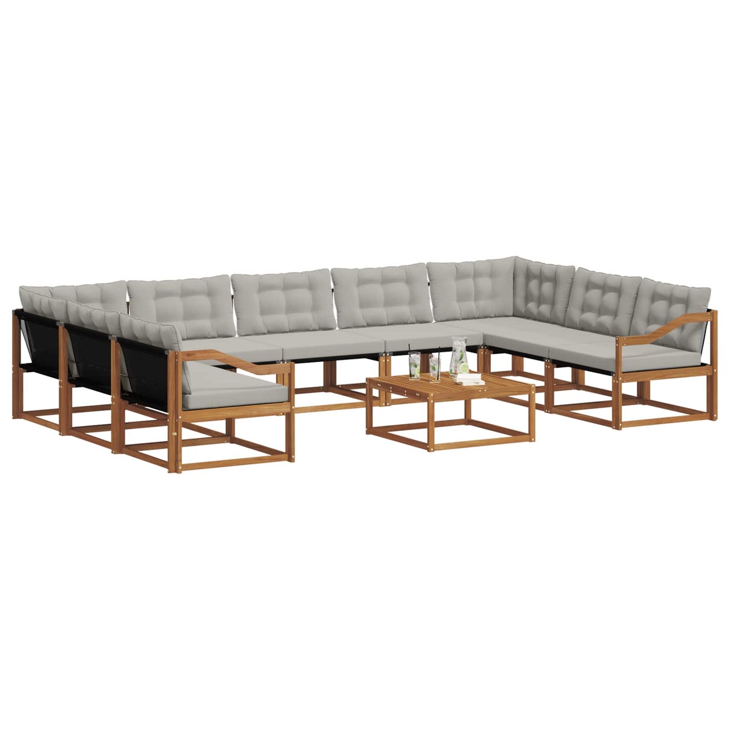 Outdoor-Sofagarnitur mit Kissen 10 pcs Natürlich und Hellgrau