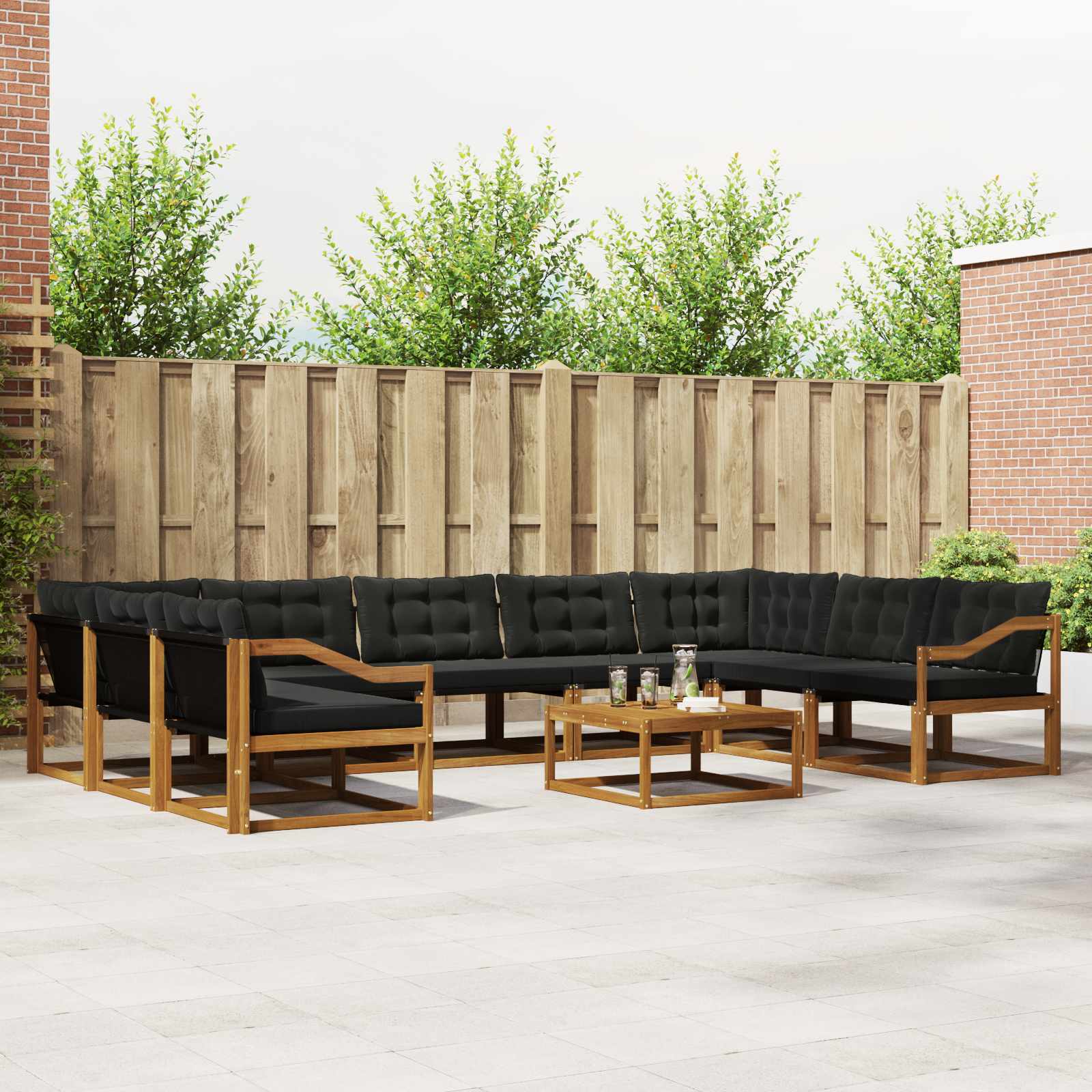 Outdoor-Sofagarnitur mit Kissen 10 pcs Natürlich und Schwarz