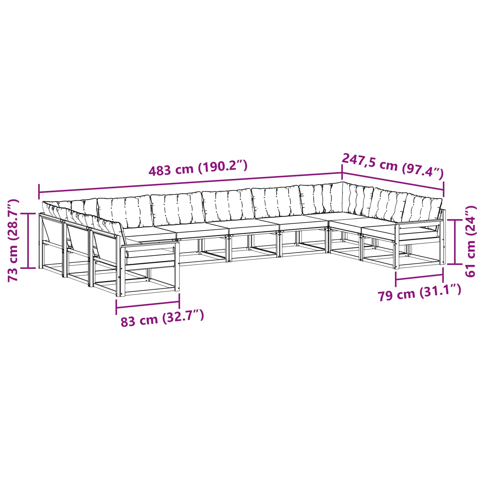 Outdoor-Sofagarnitur mit Kissen 10 pcs Natürlich und Hellgrau