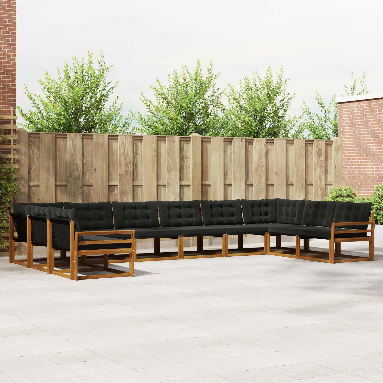Outdoor-Sofagarnitur mit Kissen 10 pcs Natürlich und Schwarz