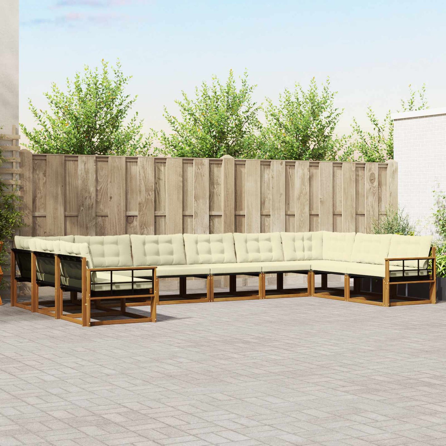 Outdoor-Sofagarnitur mit Kissen 10 pcs Natur und Creme