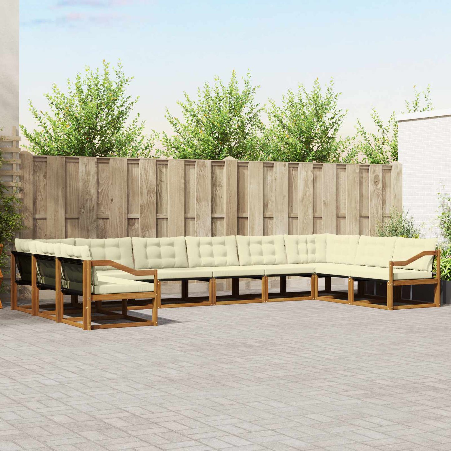 Outdoor-Sofagarnitur mit Kissen 10 pcs Natur und Creme