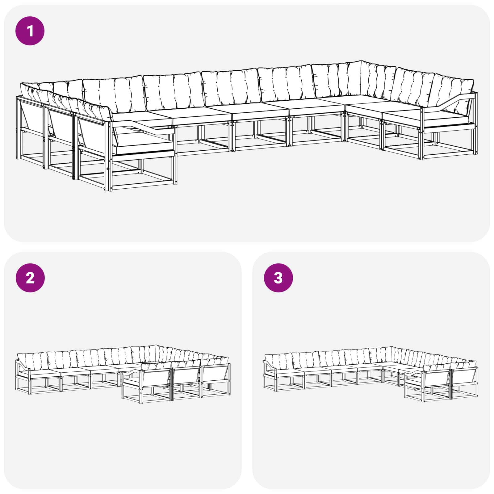 Outdoor-Sofagarnitur mit Kissen 10 pcs Natürlich und Hellgrau