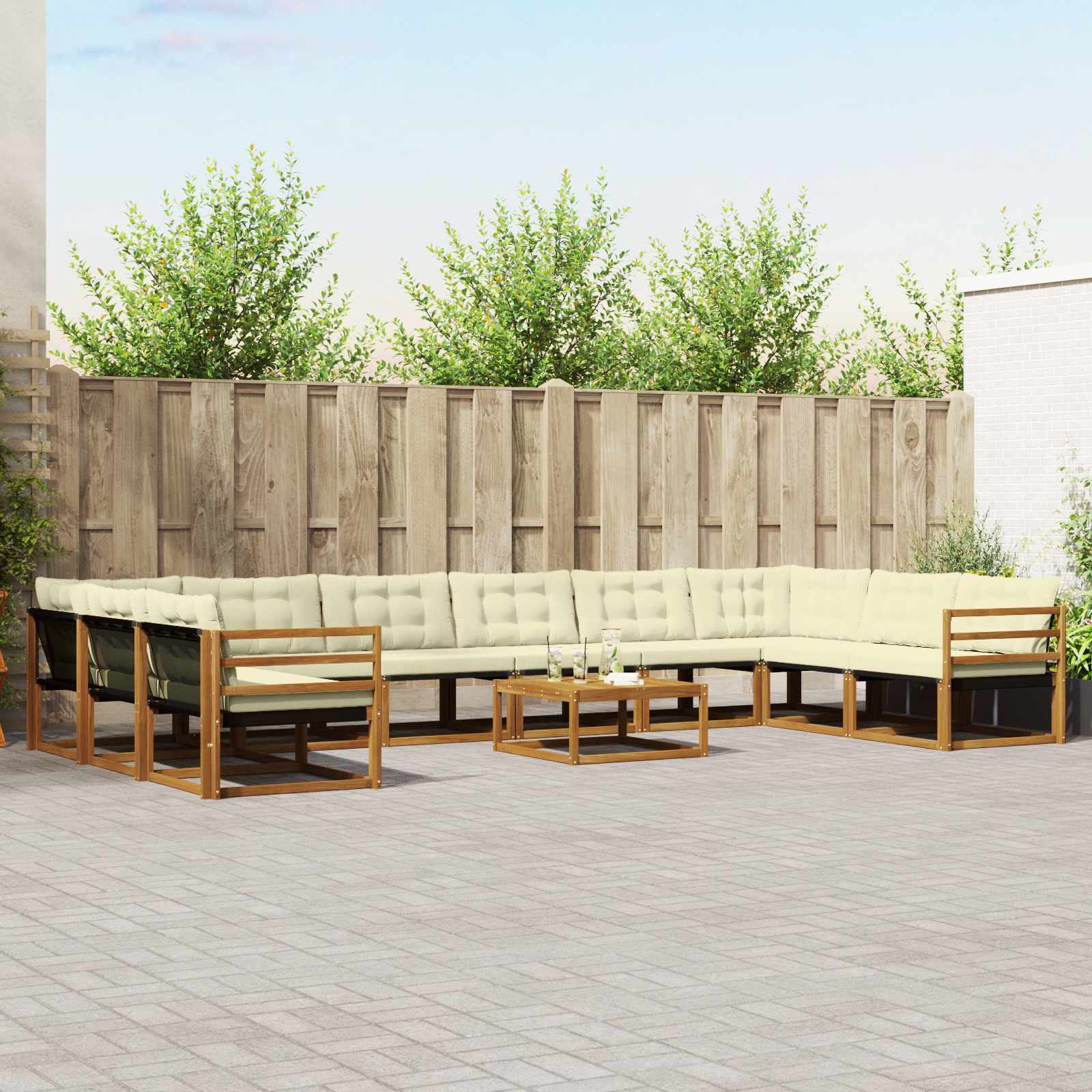 Outdoor-Sofagarnitur mit Kissen 11 pcs Natur und Creme
