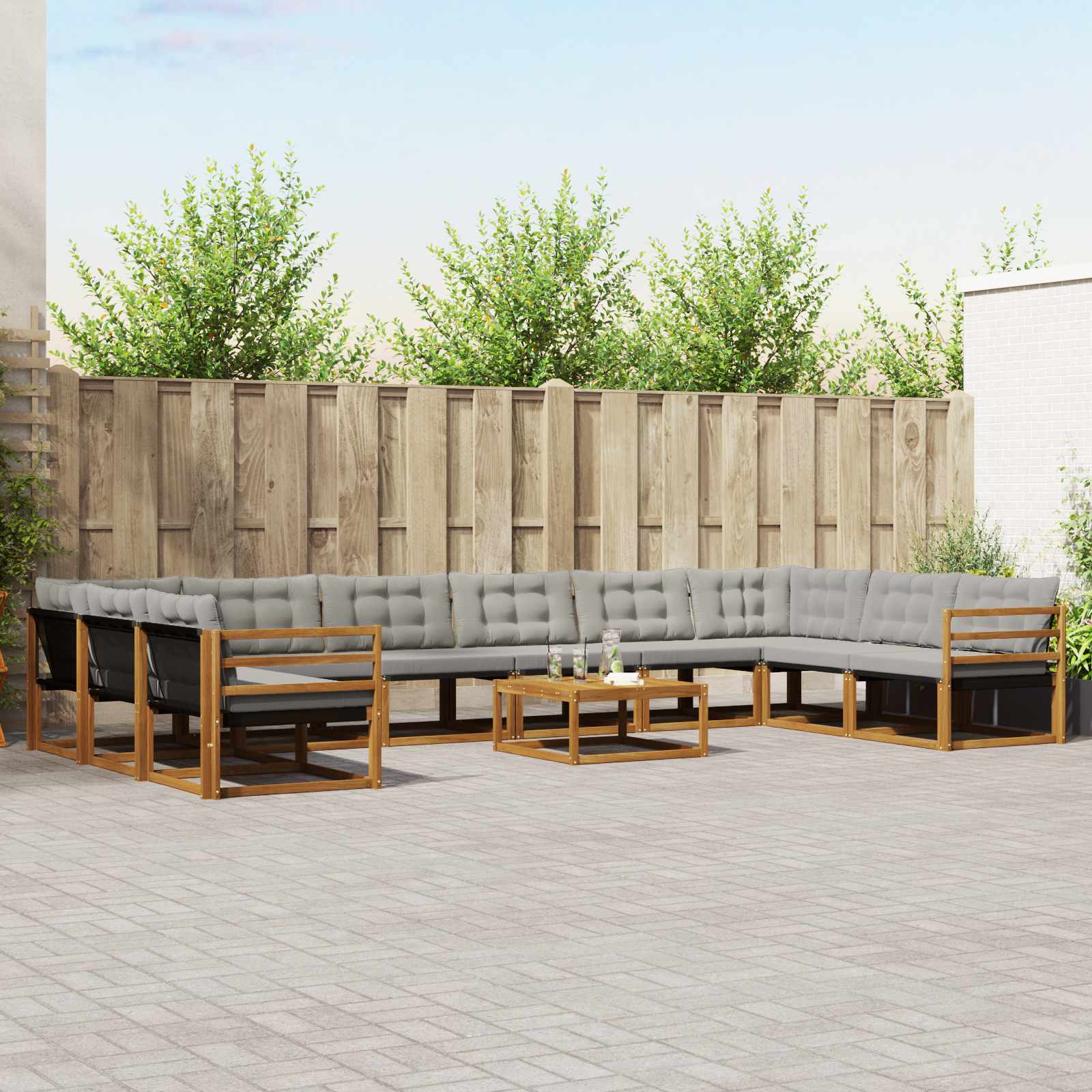 Outdoor-Sofagarnitur mit Kissen 11 pcs Natürlich und Hellgrau