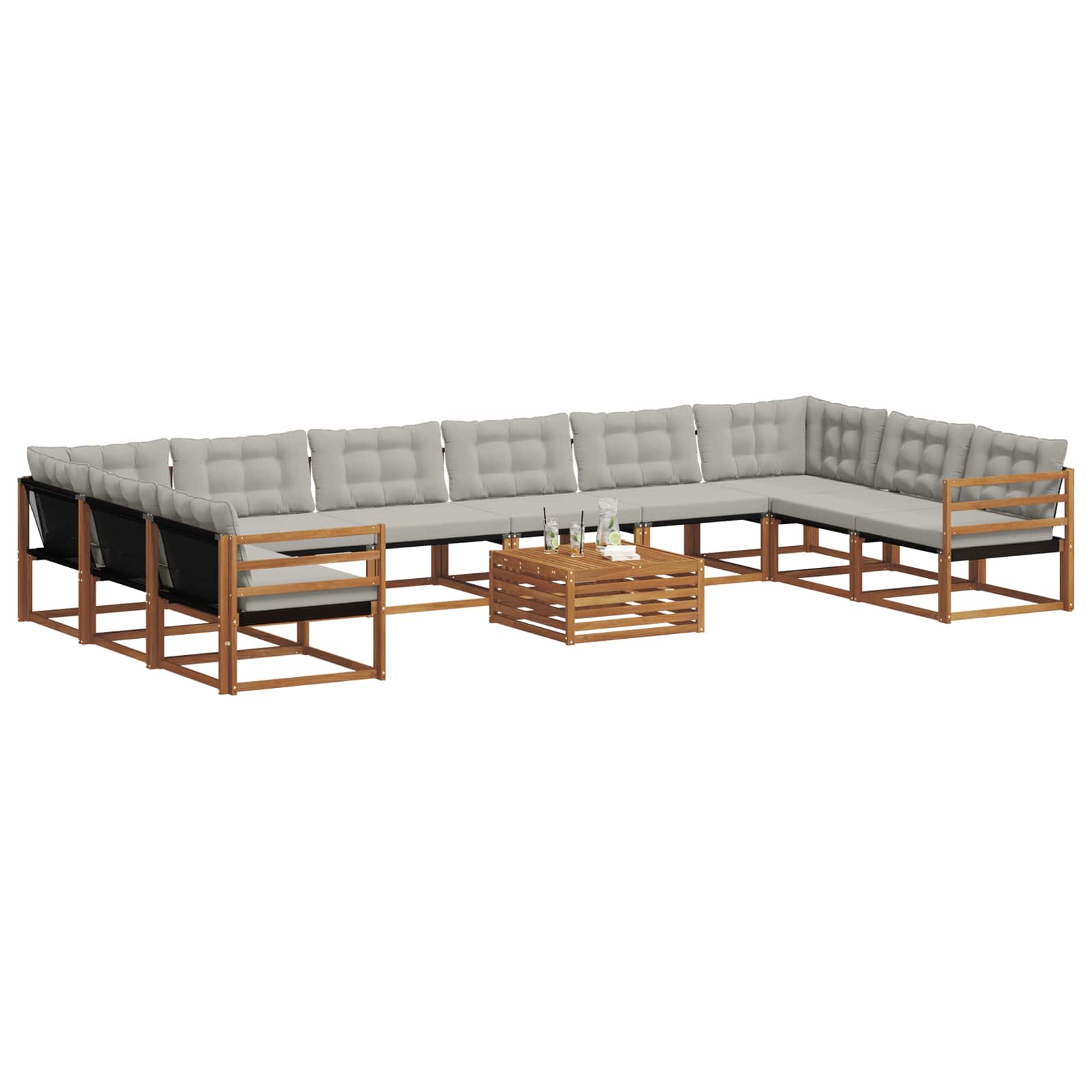 Outdoor-Sofagarnitur mit Kissen 11 pcs Natürlich und Hellgrau