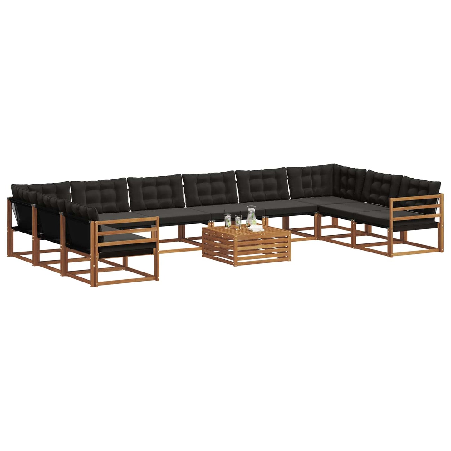 Outdoor-Sofagarnitur mit Kissen 11 pcs Natürlich und Schwarz