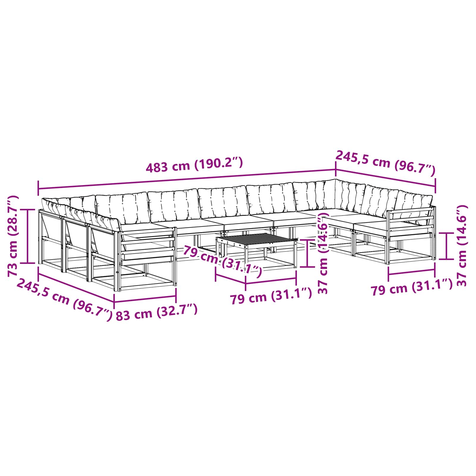Outdoor-Sofagarnitur mit Kissen 11 pcs Natürlich und Schwarz