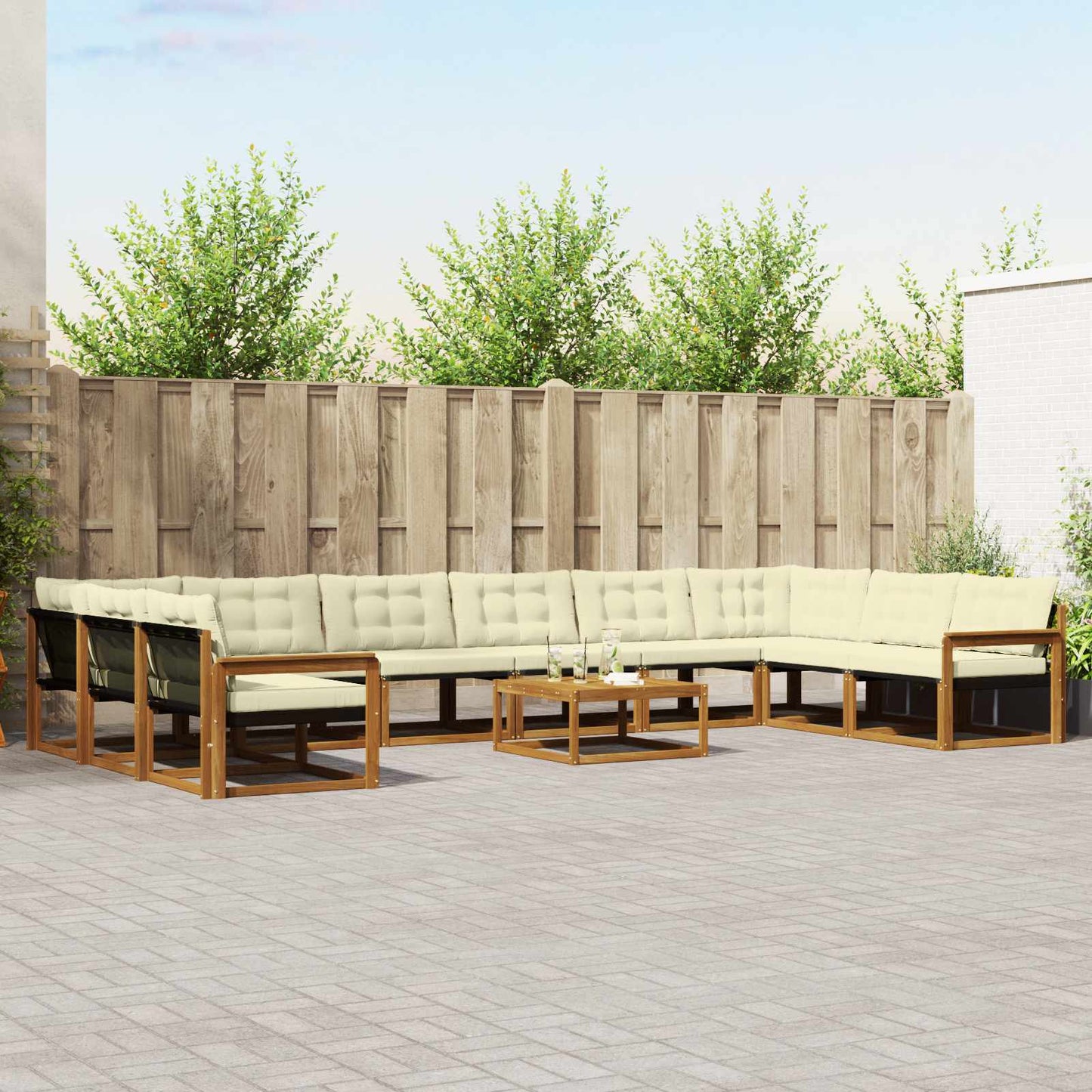 Outdoor-Sofagarnitur mit Kissen 11 pcs Natur und Creme