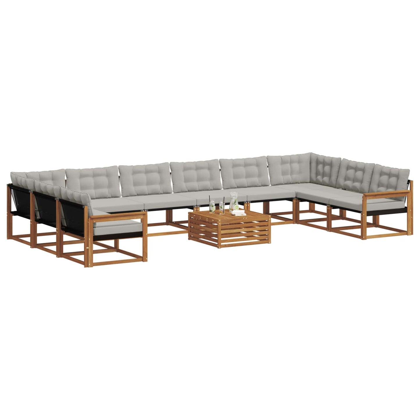 Outdoor-Sofagarnitur mit Kissen 11 pcs Natürlich und Hellgrau