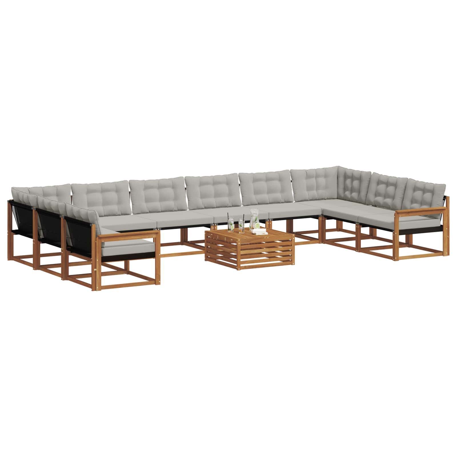 Outdoor-Sofagarnitur mit Kissen 11 pcs Natürlich und Hellgrau