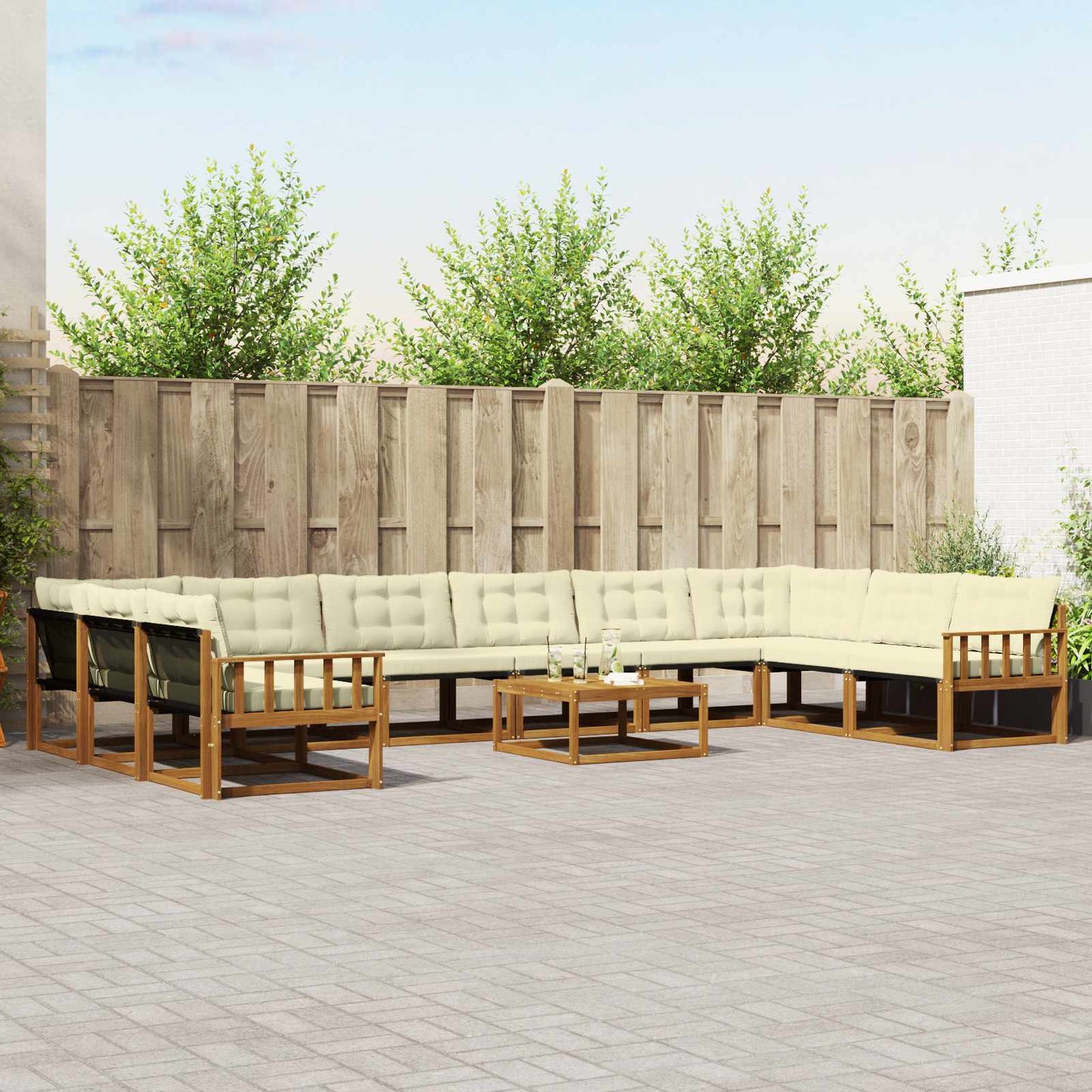 Outdoor-Sofagarnitur mit Kissen 11 pcs Natur und Creme