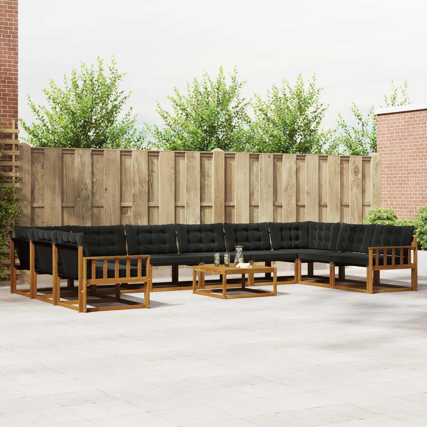 Outdoor-Sofagarnitur mit Kissen 11 pcs Natürlich und Schwarz