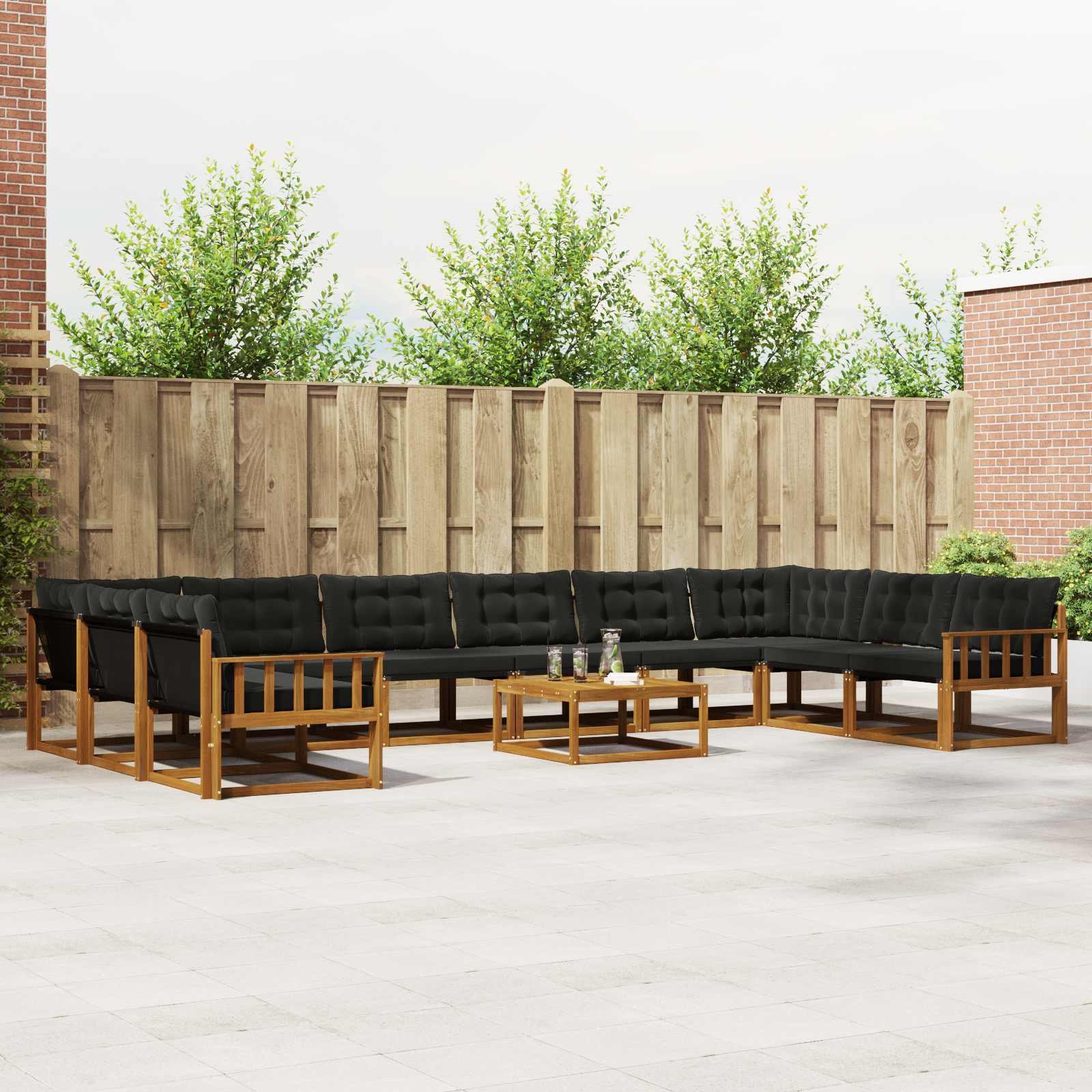 Outdoor-Sofagarnitur mit Kissen 11 pcs Natürlich und Schwarz