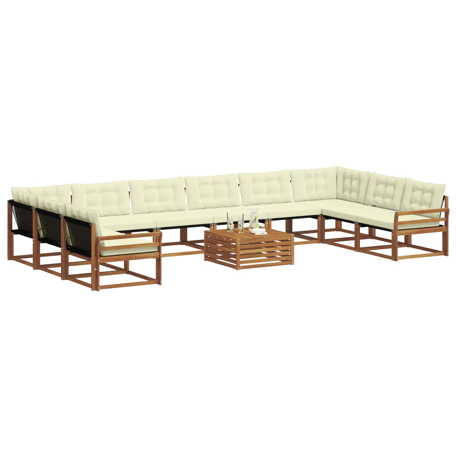 Outdoor-Sofagarnitur mit Kissen 11 pcs Natur und Creme