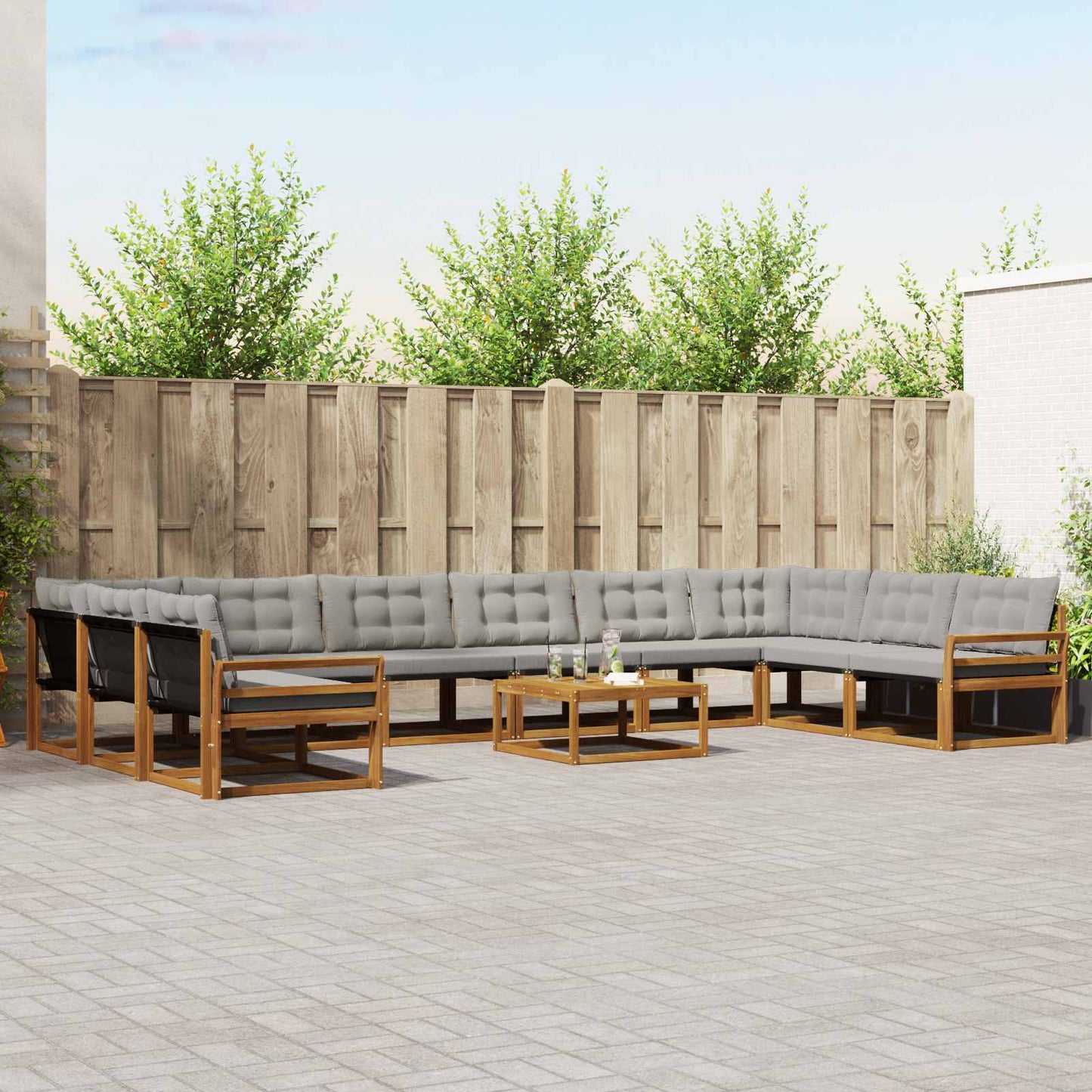 Outdoor-Sofagarnitur mit Kissen 11 pcs Natürlich und Hellgrau