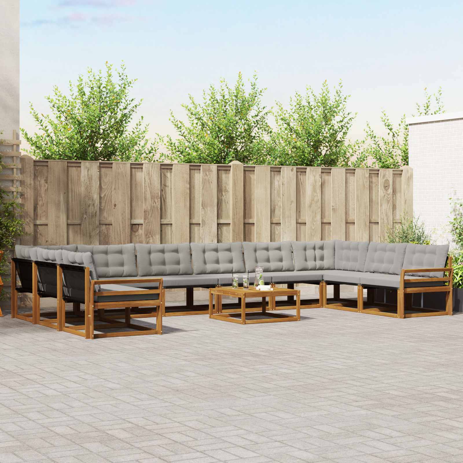 Outdoor-Sofagarnitur mit Kissen 11 pcs Natürlich und Hellgrau