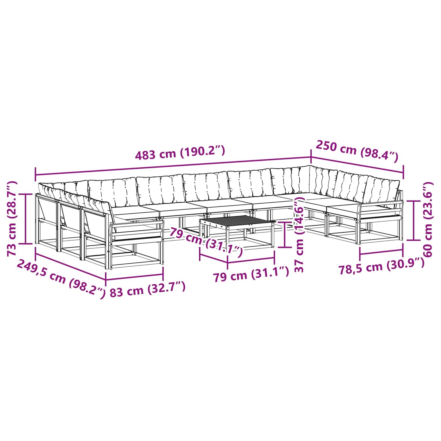 Outdoor-Sofagarnitur mit Kissen 11 pcs Natürlich und Hellgrau