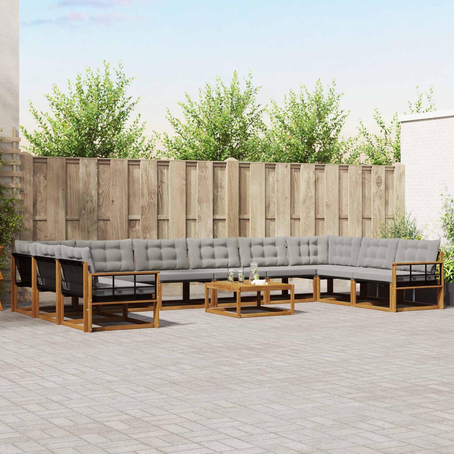 Outdoor-Sofagarnitur mit Kissen 11 pcs Natürlich und Hellgrau