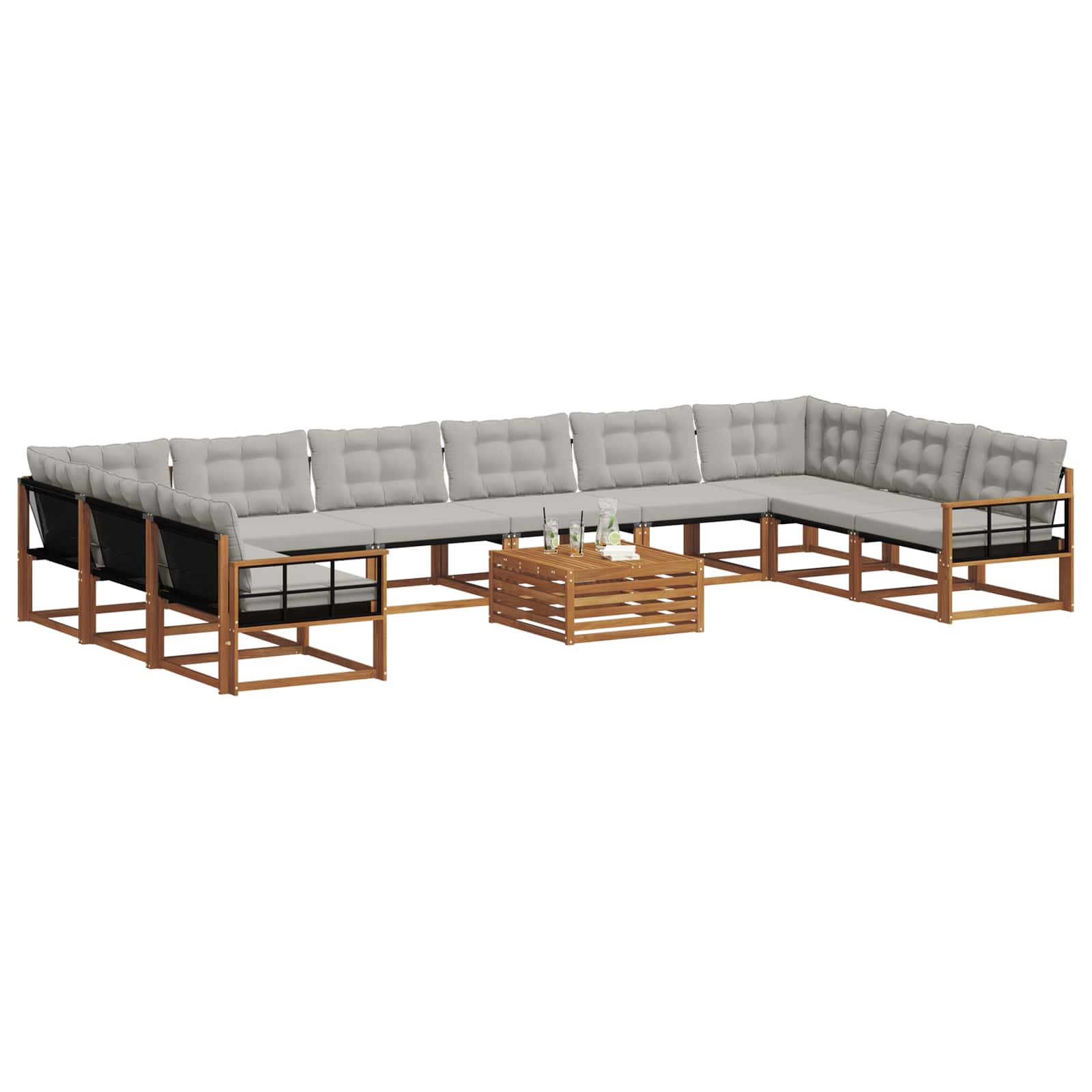Outdoor-Sofagarnitur mit Kissen 11 pcs Natürlich und Hellgrau