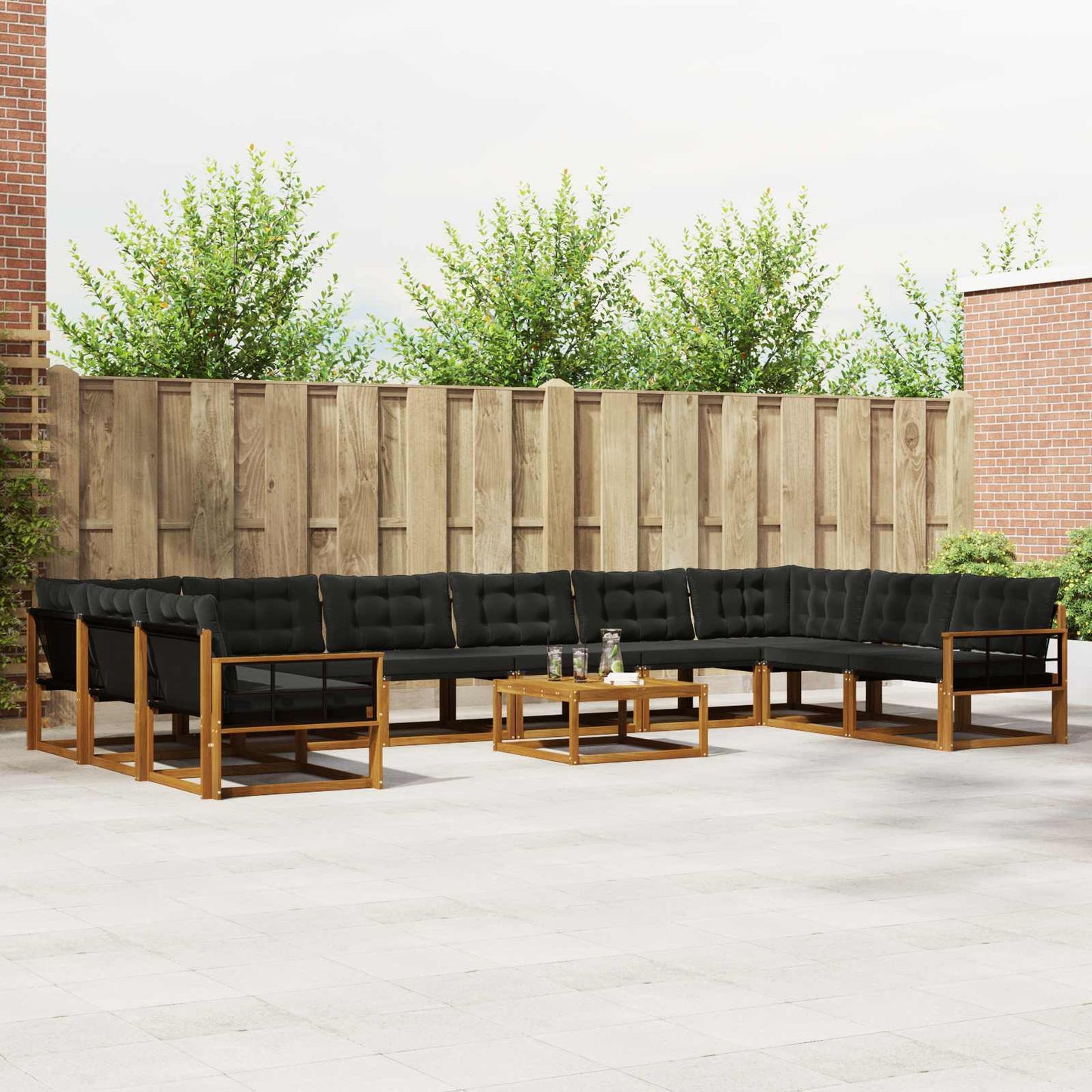 Outdoor-Sofagarnitur mit Kissen 11 pcs Natürlich und Schwarz