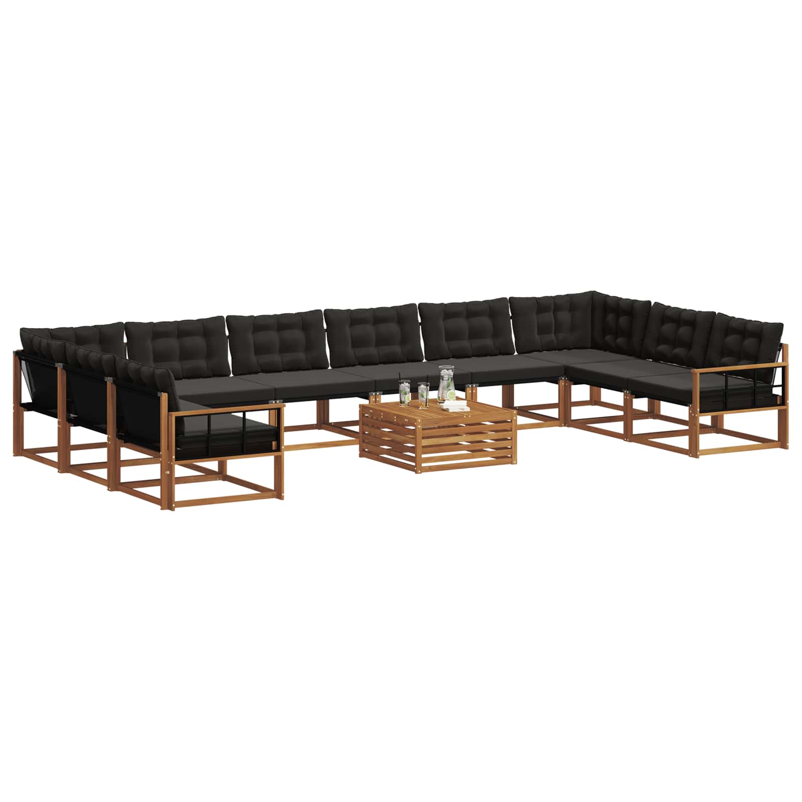 Outdoor-Sofagarnitur mit Kissen 11 pcs Natürlich und Schwarz