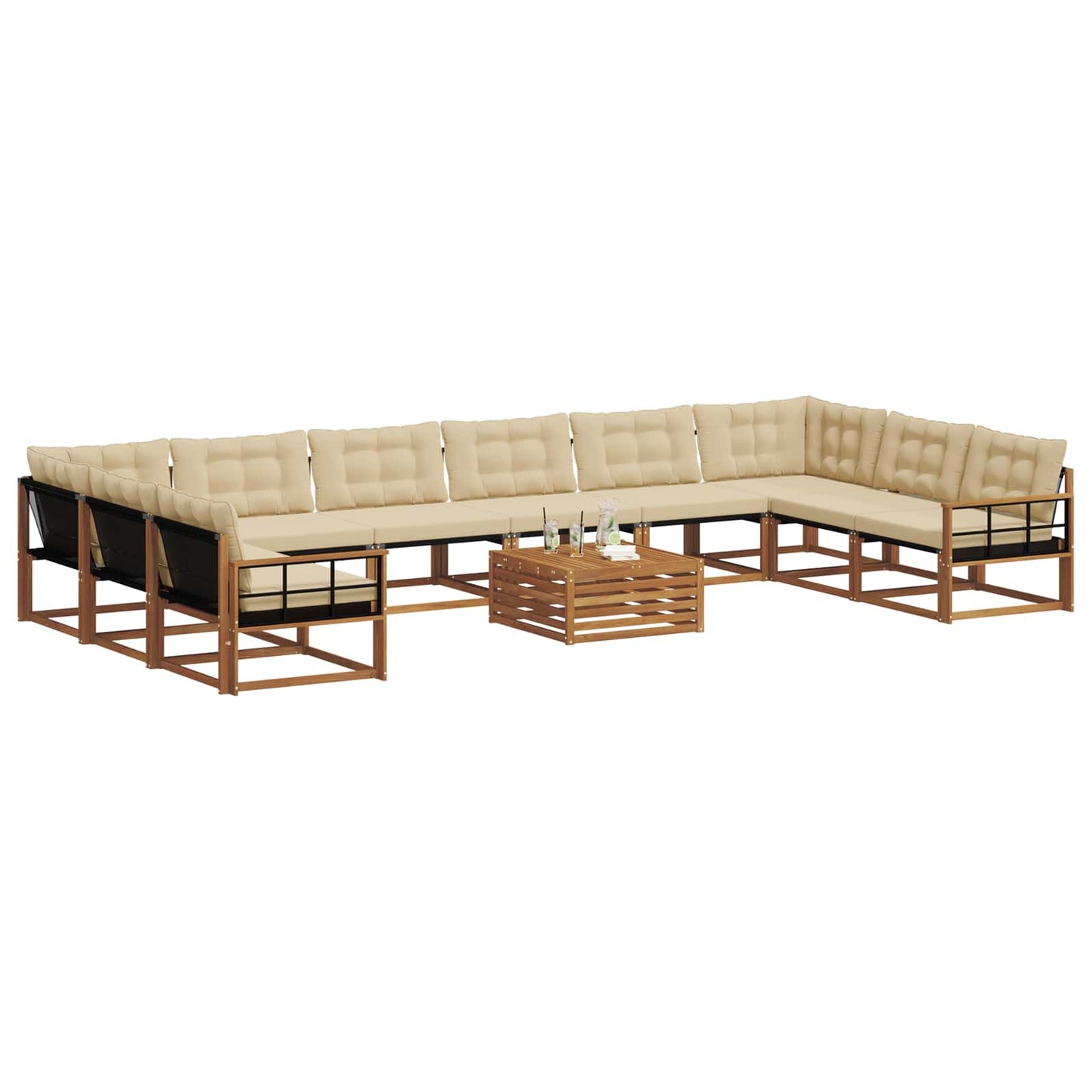 Outdoor-Sofagarnitur mit Kissen 11 pcs Natur und Beige