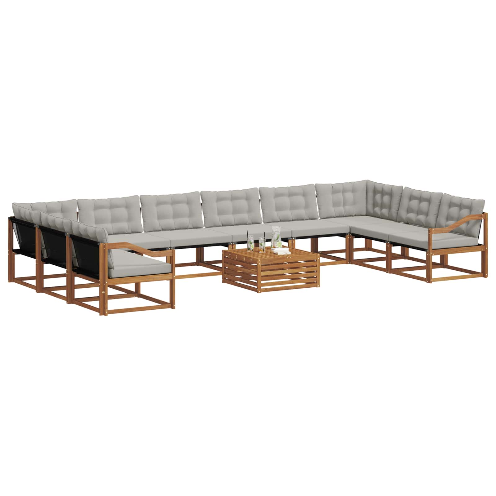 Outdoor-Sofagarnitur mit Kissen 11 pcs Natürlich und Hellgrau