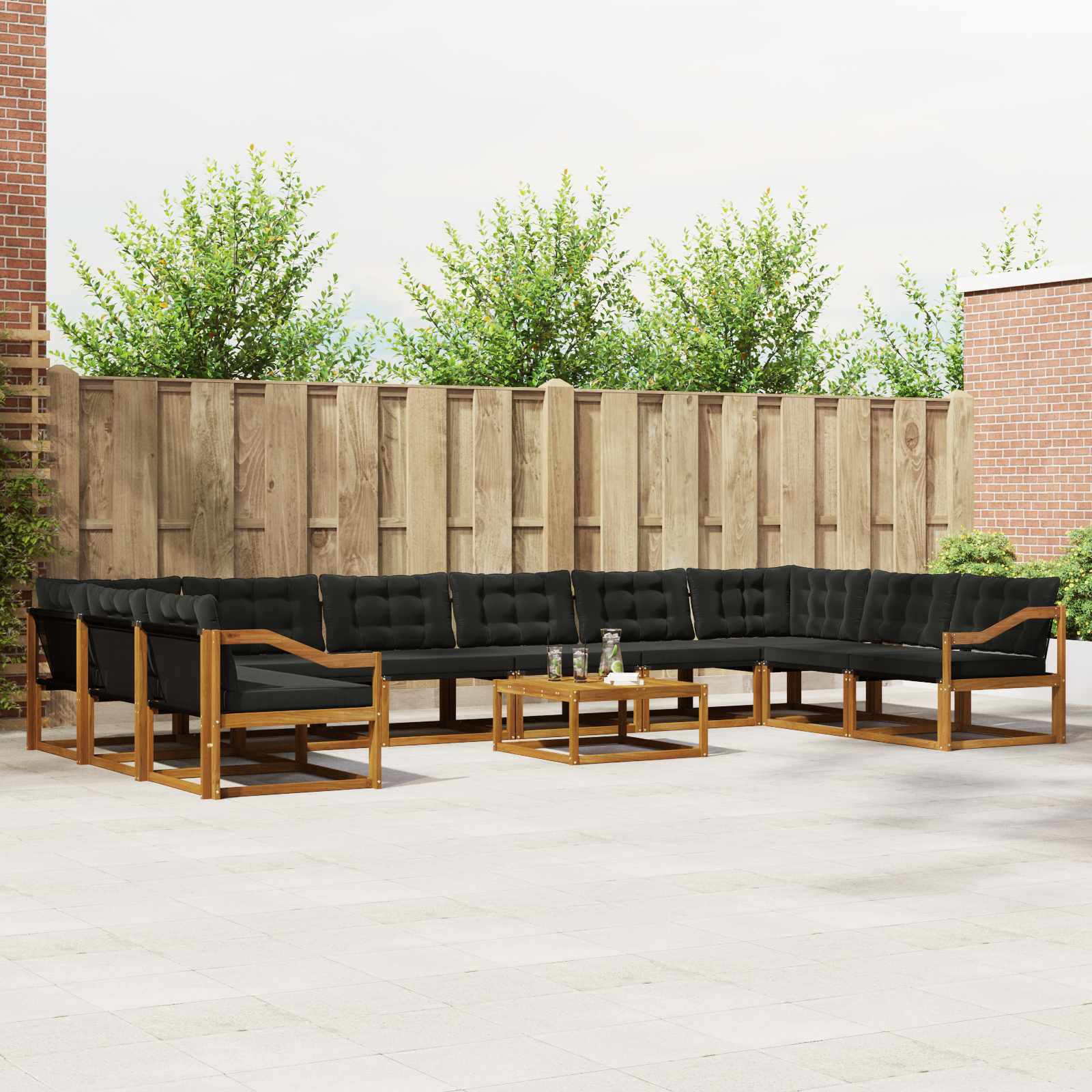 Outdoor-Sofagarnitur mit Kissen 11 pcs Natürlich und Schwarz