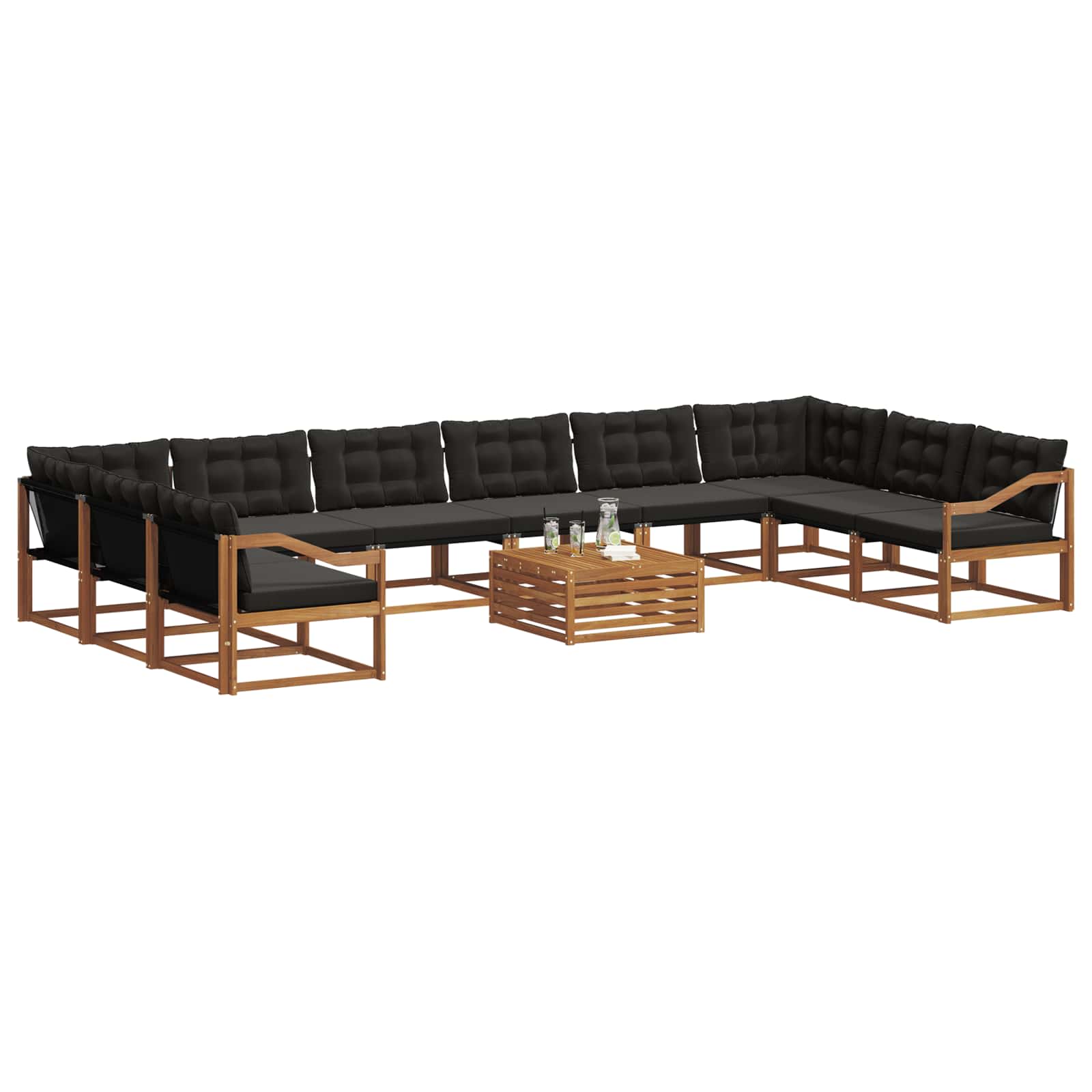 Outdoor-Sofagarnitur mit Kissen 11 pcs Natürlich und Schwarz