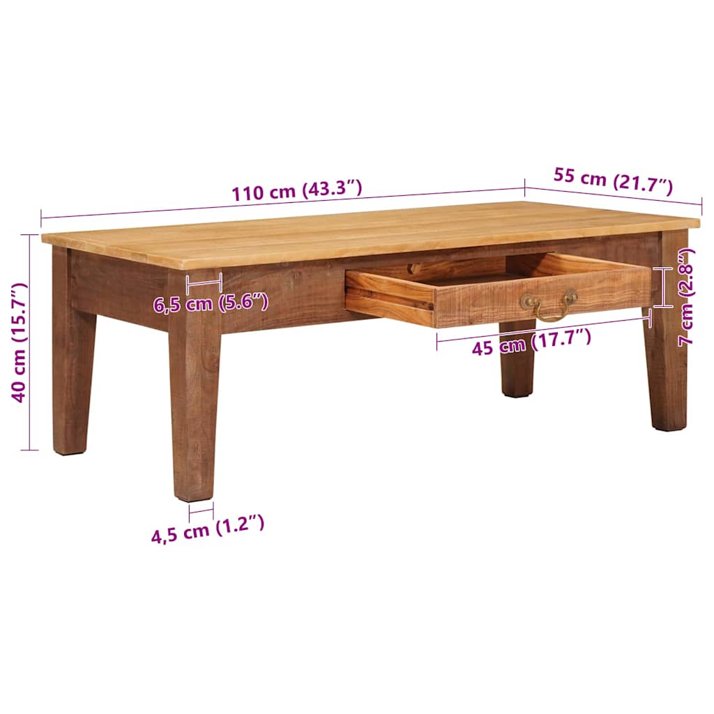 Couchtisch Braun 110 x 55 x 40 cm Massivholz Mango