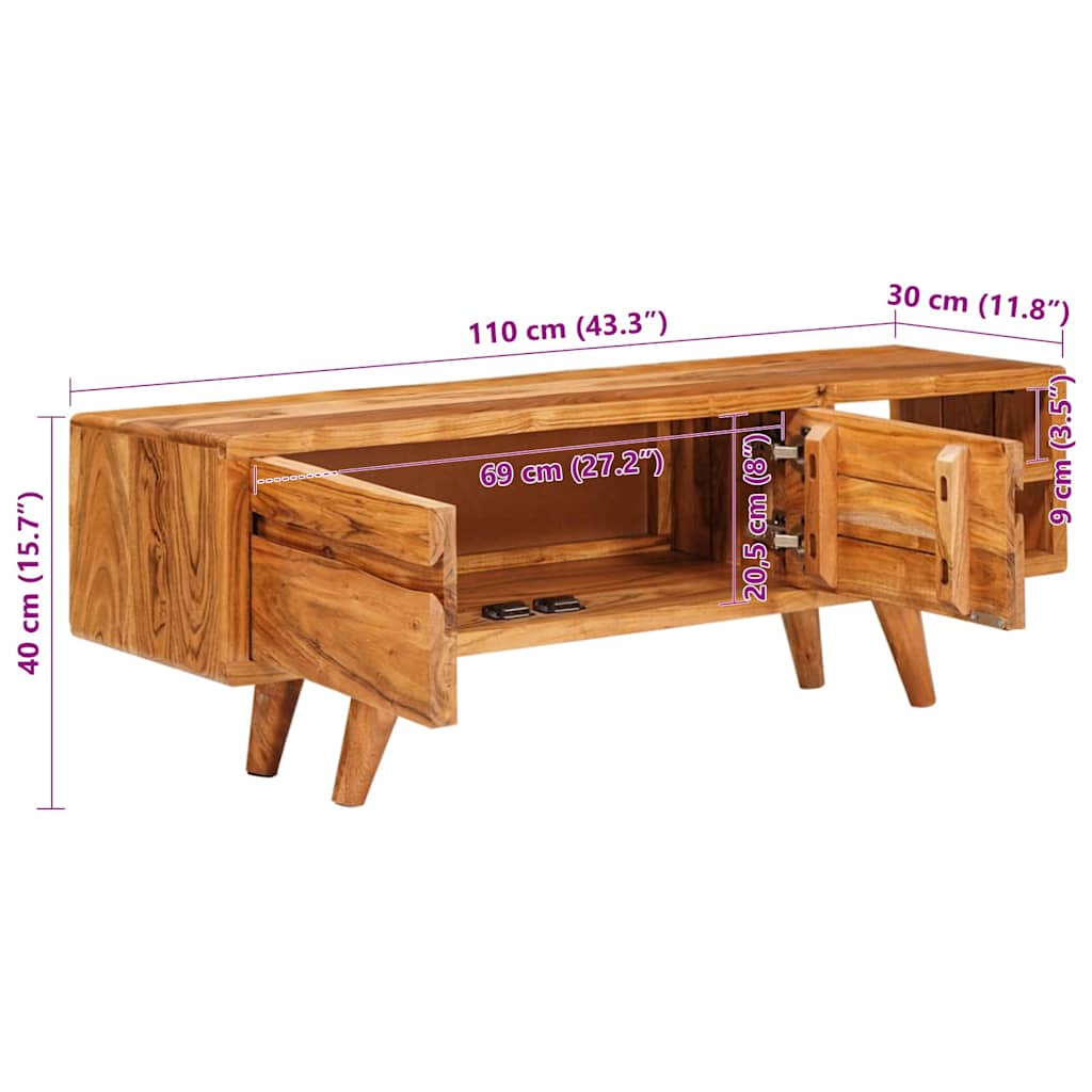 TV-Schränk mit Regal Braun 110 x 30 x 40 cm Massivholz Akazie