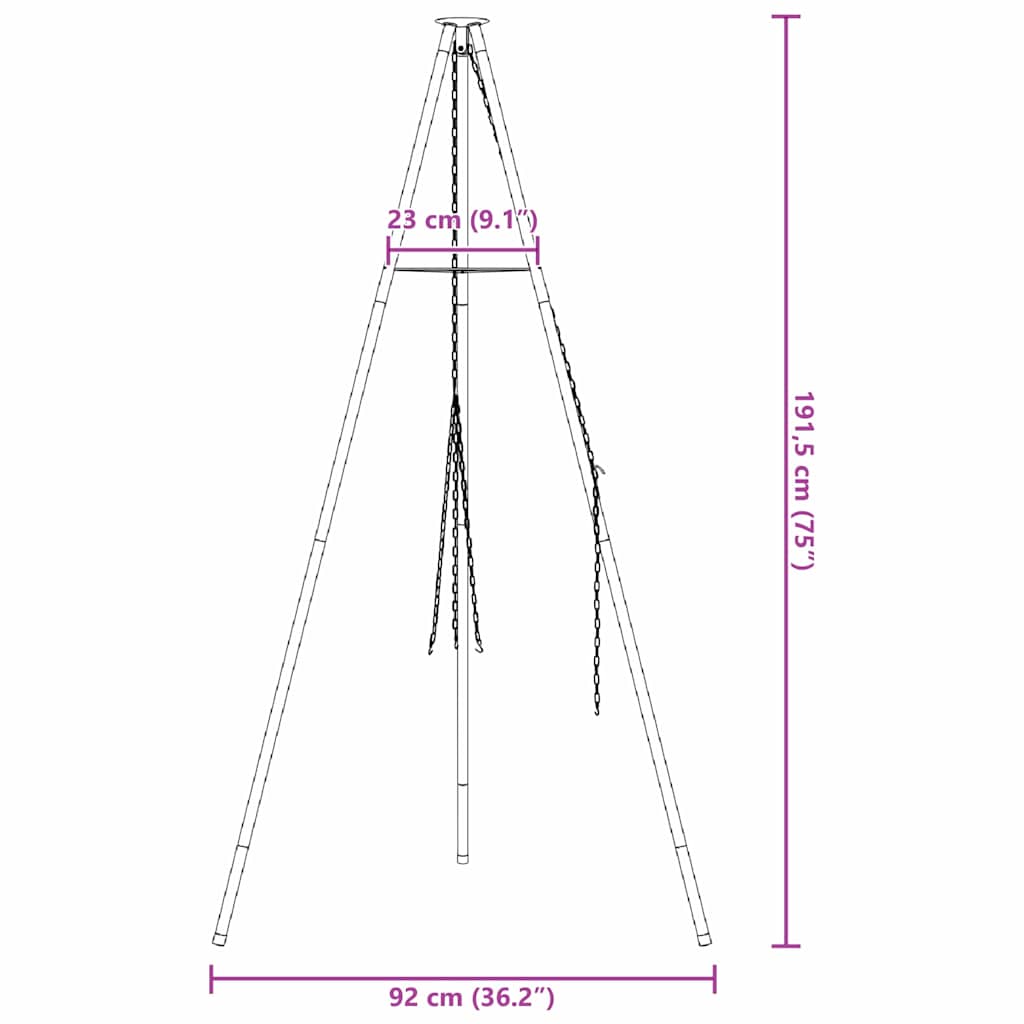 Lagerfeuer Stativ Schwarz 92 x 92 x 191,5 cm Stahl