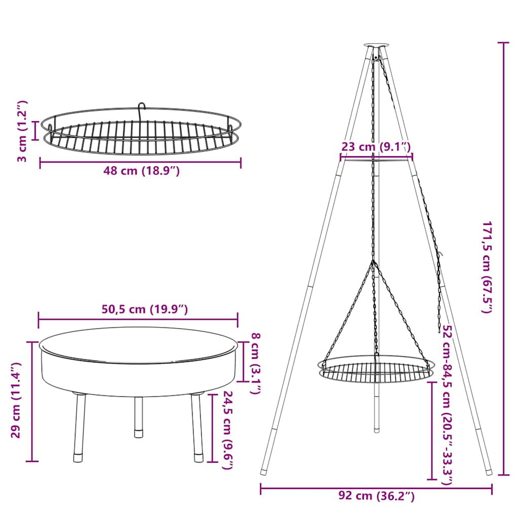 Lagerfeuer Stativ 3 stk. Schwarz Stahl