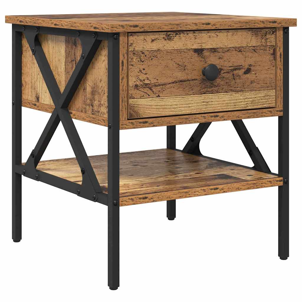 Nachttisch Altholz 40 x 42 x 45 cm Schichtholz und Metall