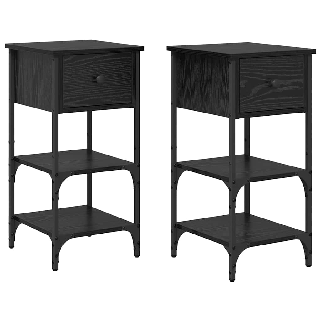 Nachttisch 2 stk. Schwarz Eichen-Optik 33,5 x 36 x 70 cm