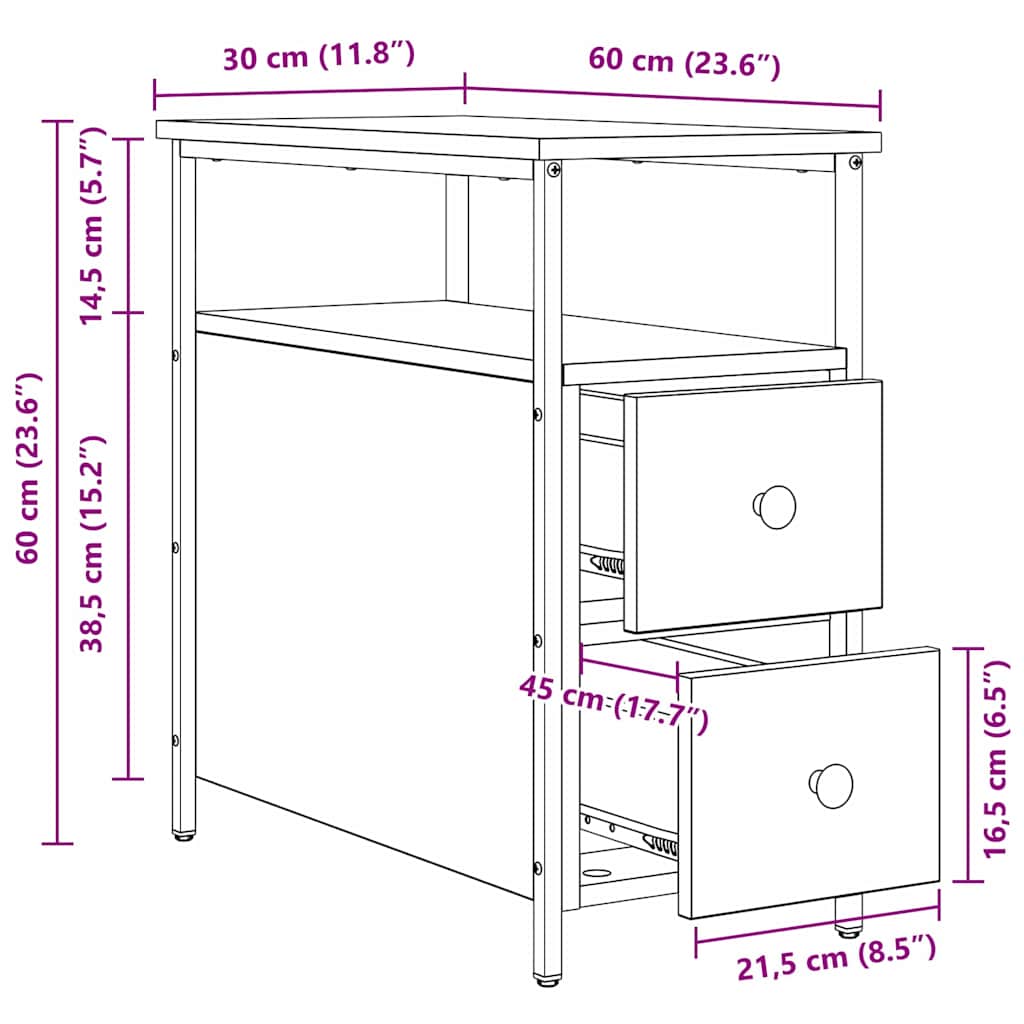Nachttisch Schwarz Eichen-Optik 30 x 60 x 60 cm Holzwerkstoff