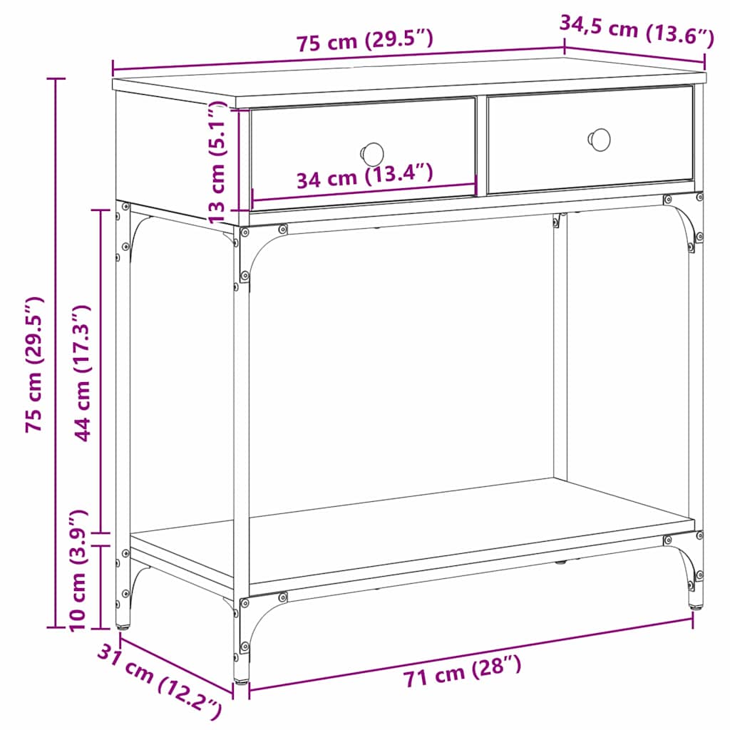 Konsolentisch Altholz 75 x 34,5 x 75 cm Holzwerkstoff