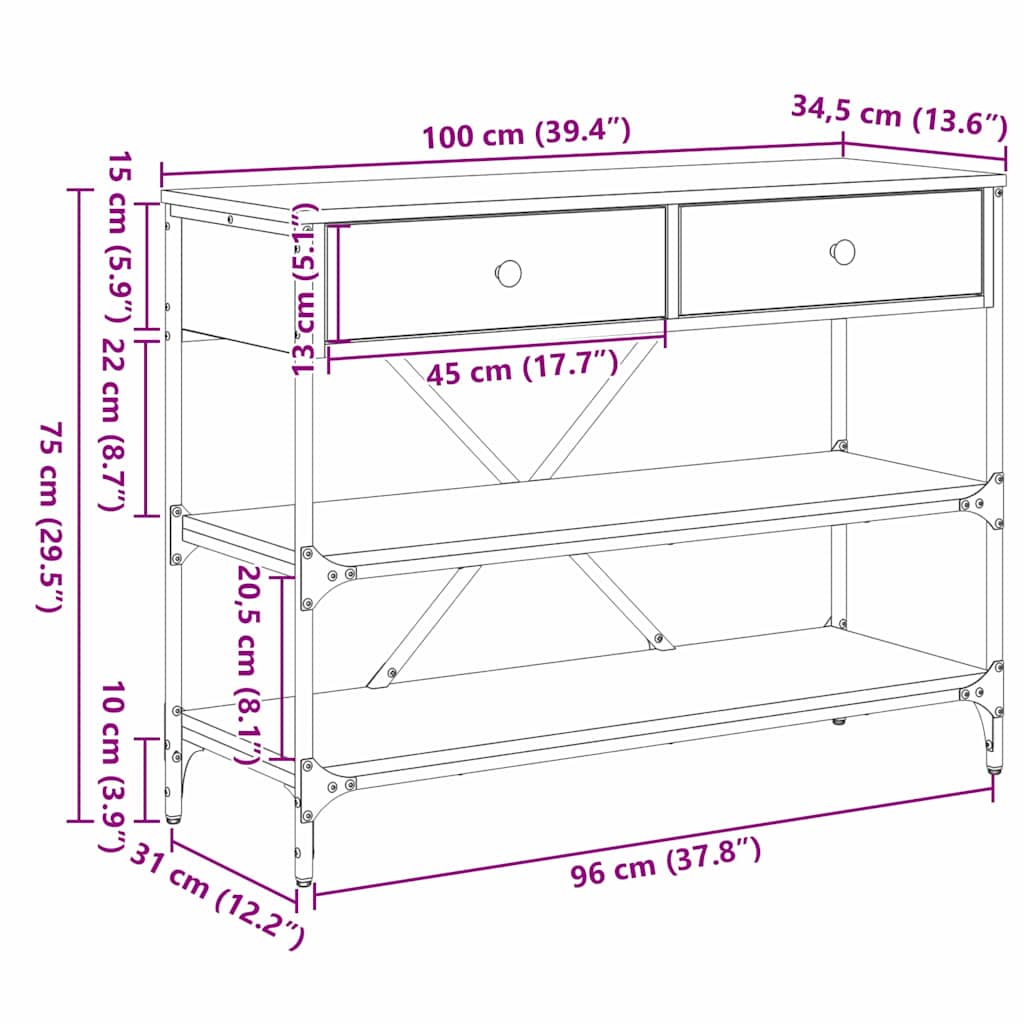 Konsolentisch mit Schubladen Braun 100 x 34,5 x 75 cm Holz