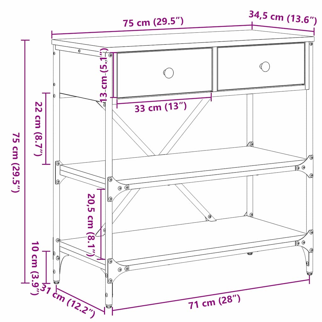 Konsolentisch mit Schubladen Braun 75 x 34,5 x 75 cm Holz