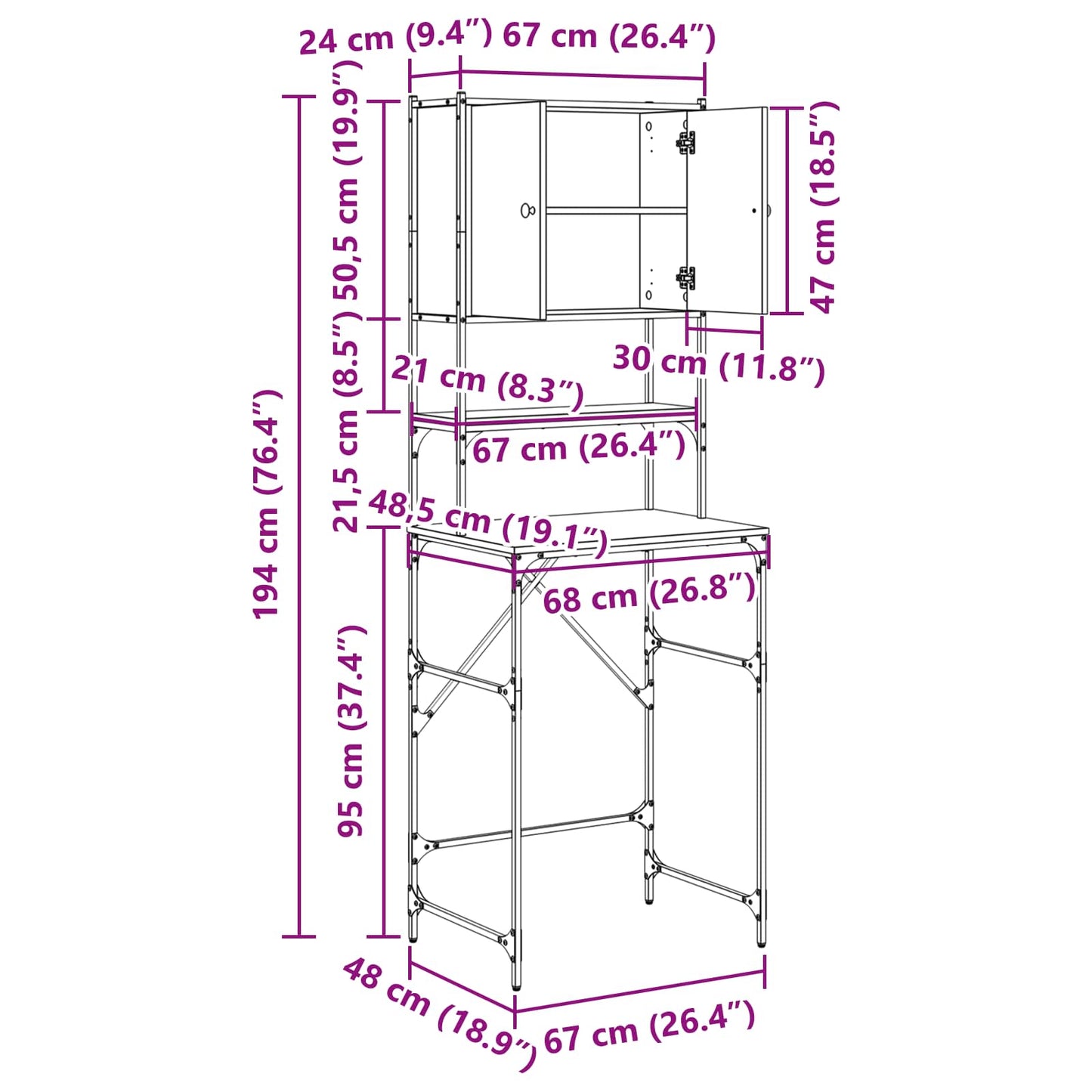 Waschmaschinen-Schrank Artisan-Eiche 68 x 48,5 x 194 cm