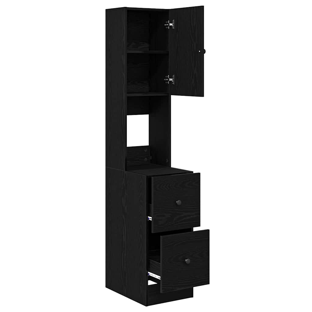 Küchenschrank mit Regal Schwarz Eichen-Optik 35 x 50 x 180 cm