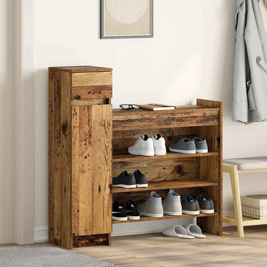 Schuhschrank mit Tür Altholz 100,5 x 28 x 100 cm Holzwerkstoff