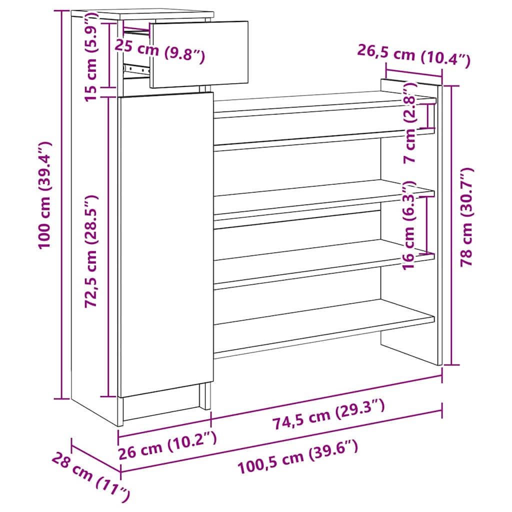 Schuhschrank 100,5 x 28 x 100 cm Holzwerkstoff