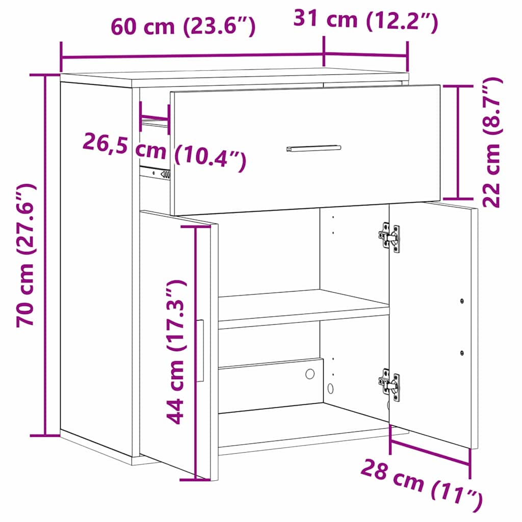 Sideboard Altholz 60 x 31 x 70 cm Holzwerkstoff