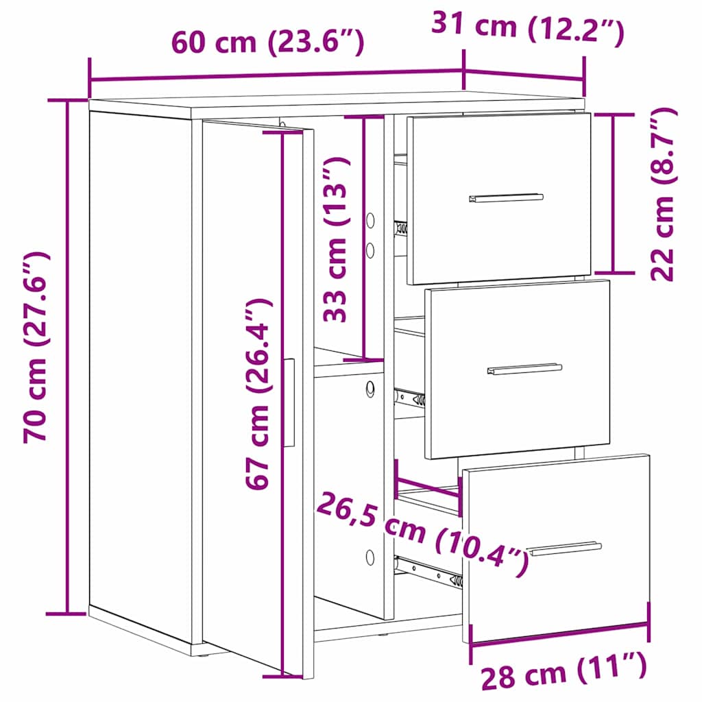 Sideboard Altholz 60 x 31 x 70 cm Holzwerkstoff