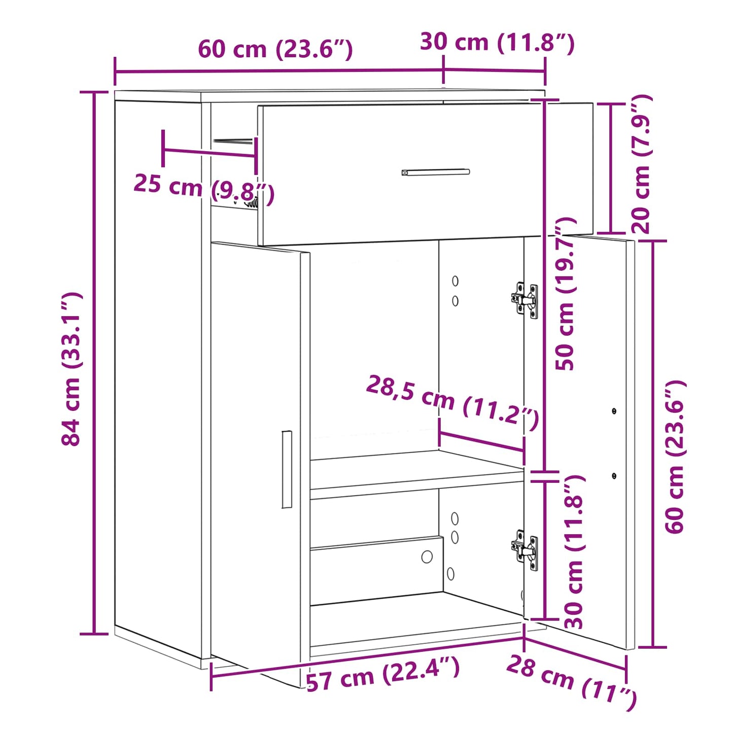 Sideboard Schwarz Eichen-Optik 60 x 30 x 84 cm Holzwerkstoff