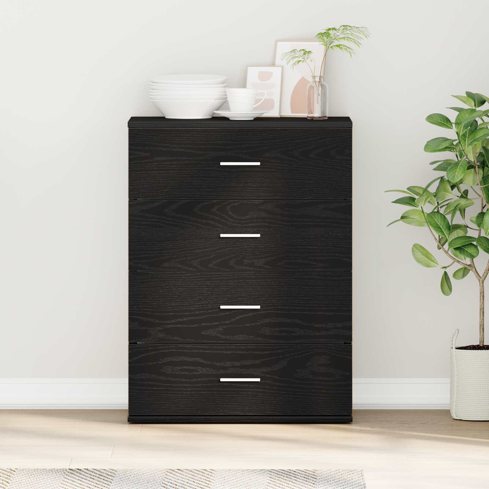 Sideboard Schwarz Eichen-Optik 60 x 39 x 80 cm Holzwerkstoff