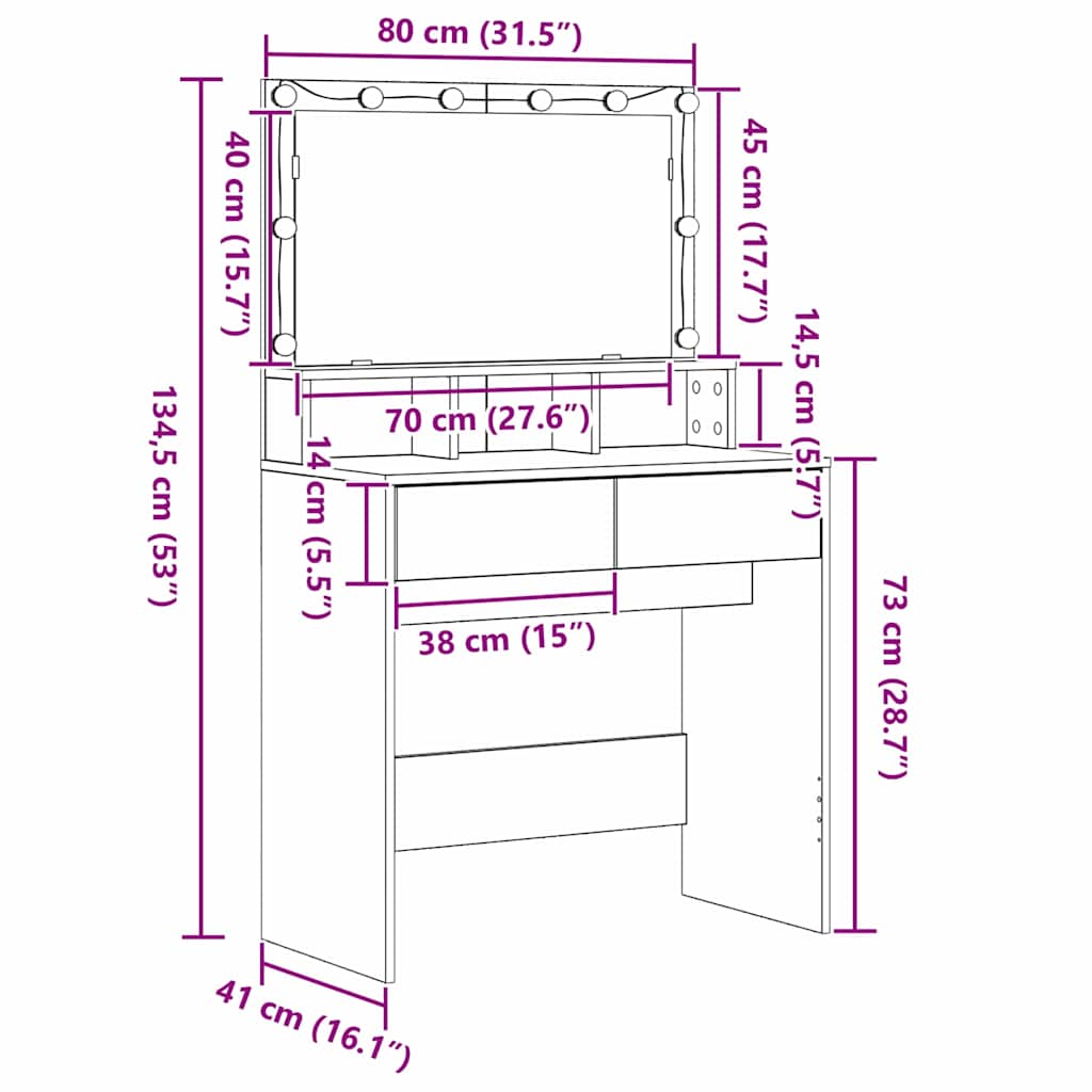 Schminktisch Altholz 80 x 41 x 134,5 cm Holzwerkstoff