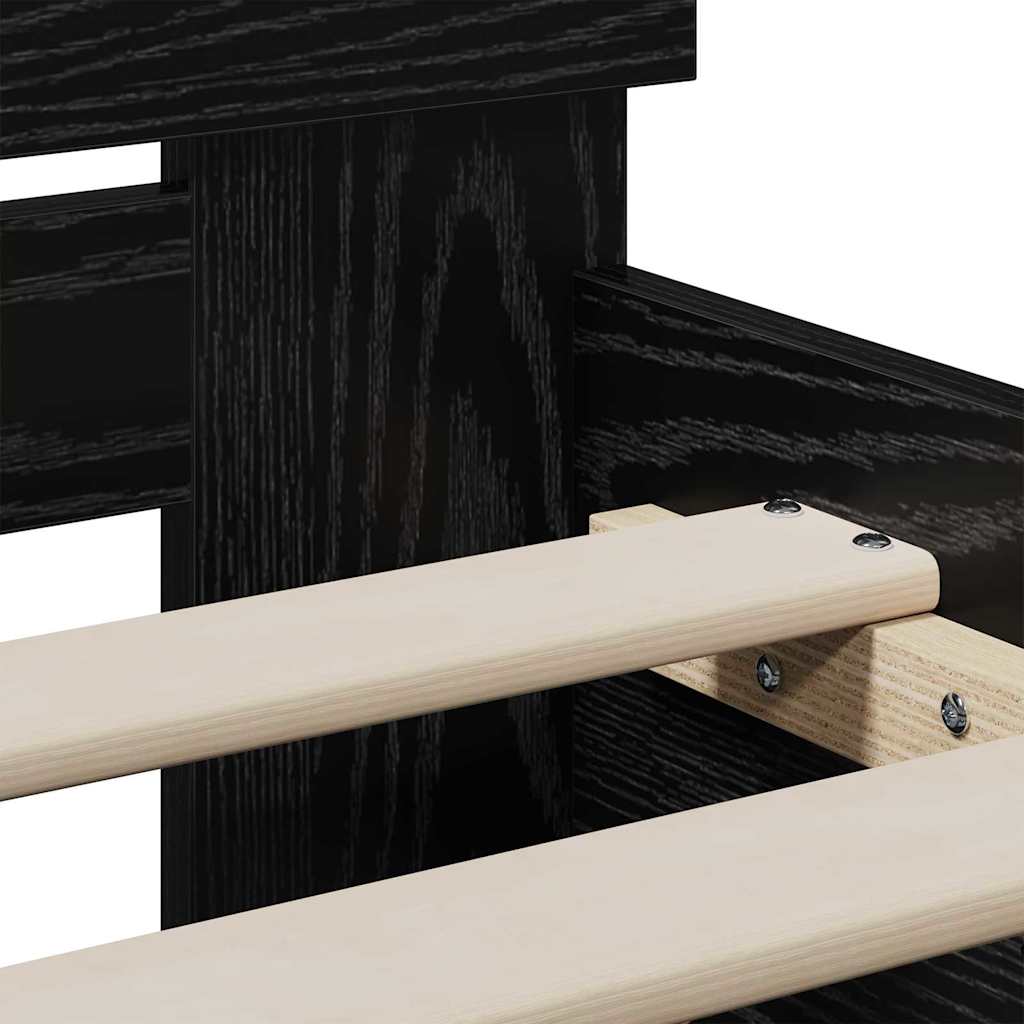 Bettgestell mit Kopfteil Schwarz Eichen-Optik 90 x 200 cm